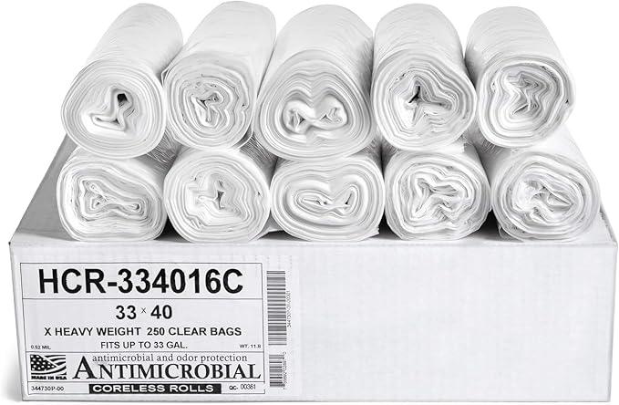 Aluf Plastics High Density Trash Bags, 33 Gallon, 250 Count, 16 Micron (eq), 33" x 40", Clear, for Bathroom, Office, Industrial, Commercial, Janitorial, Municipal, Recycling - NeatNest