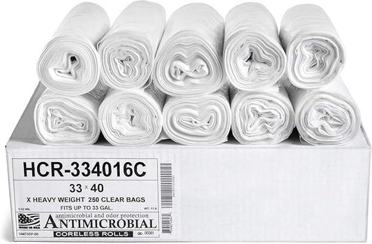 Aluf Plastics High Density Trash Bags, 33 Gallon, 250 Count, 16 Micron (eq), 33" x 40", Clear, for Bathroom, Office, Industrial, Commercial, Janitorial, Municipal, Recycling - NeatNest