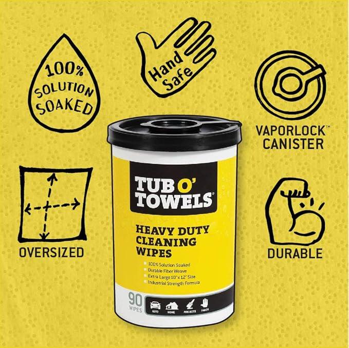 Tub O' Towels TW90 Heavy-Duty 10" x 12" Size Multi-Surface Cleaning Wipes, 90 Count Per Canister, 6 Pack - NeatNest