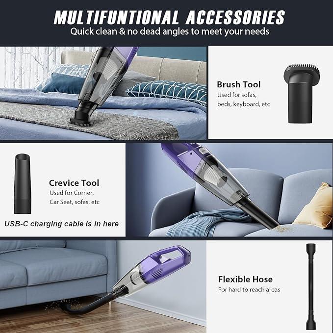 Handheld Vacuum Cordless — 3-in-1 Hand Held Vacuum Rechargeable with 8000Pa Powerful Suction, 1.7 Lbs Lightweight Handheld Vac, 30-Mins Quick Dust Removal for Car, Kitchen & Home - NeatNest