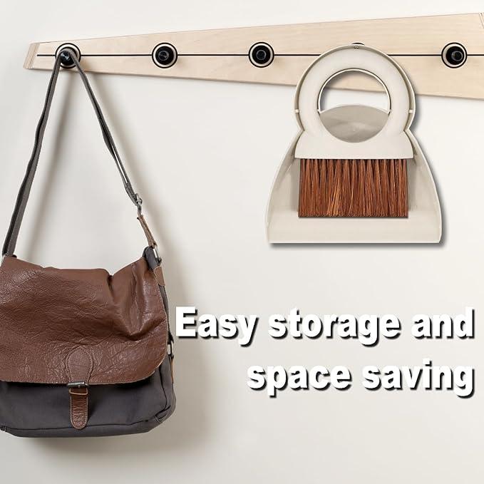 Round Handle Brush and Dustpan Set Small Broom & Dustpan Portable Handheld Sweeper for Desktop Sofa Floor Pet Nest (Off White) - NeatNest