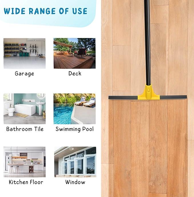 Squeegee Broom for Floor, 18'' Heavy Duty Rubber Wiper with 60'' Long Handle for Bathroom Tile, Garage Concrete, Deck, Shower Glass, Window Cleaning - NeatNest