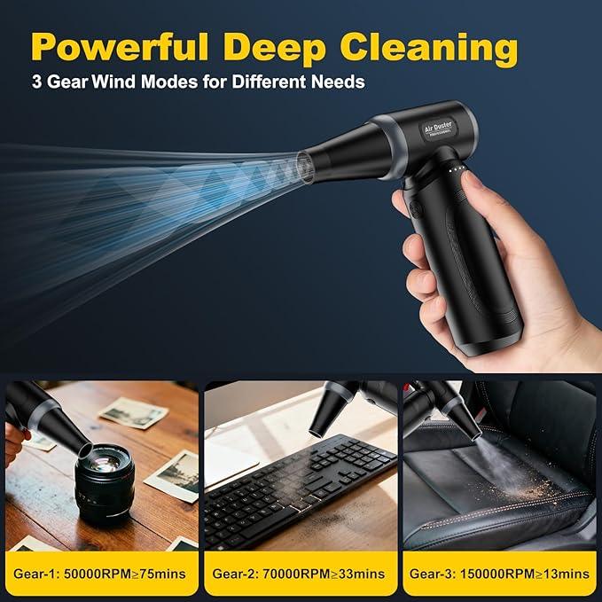 ABS Electric Compressed Air Duster,150000RPM Rechargeable Cordless Mini Blower,3-Gear Adjustable Air Duster with fast charging,mini snow blower for car and cleaning for Computer,Keyboard,House,Outdoor - NeatNest