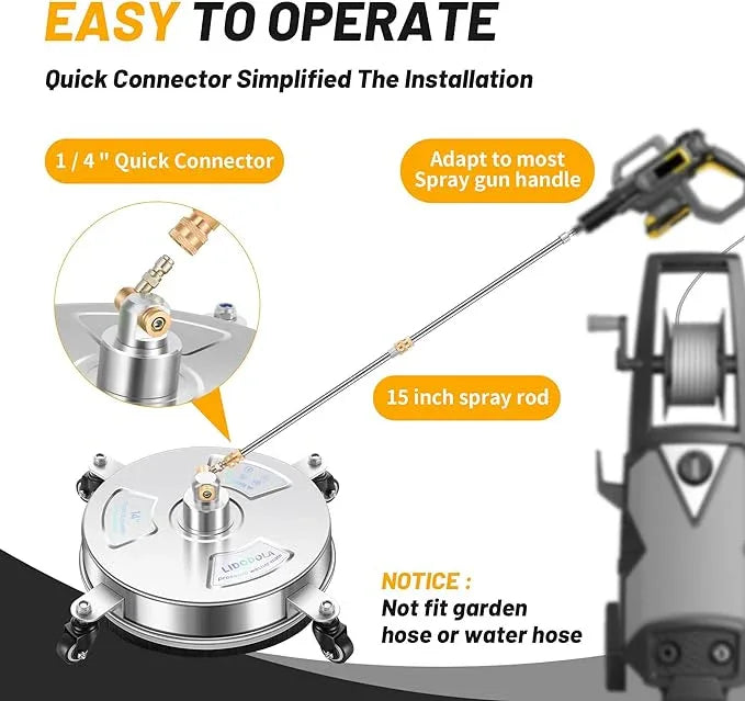 14" Pressure Washer Surface Cleaner with 4 Wheels - Stainless Steel Surface Cleaner for Pressure Washer Attachment for Concrete, Patio, Sidewalk, Deck and Driveways - PWS14 - NeatNest