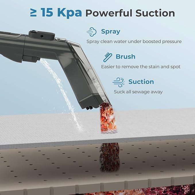 ARLIME Carpet Cleaner Machine, 600W Deep Pet Stain Remover with Water Spray, 15Kpa Powerful Suction, Dual Water Tank, Portable Upholstery Spot Cleaner for Couch, Car Seat, Mattress, Rug & Curtain - NeatNest