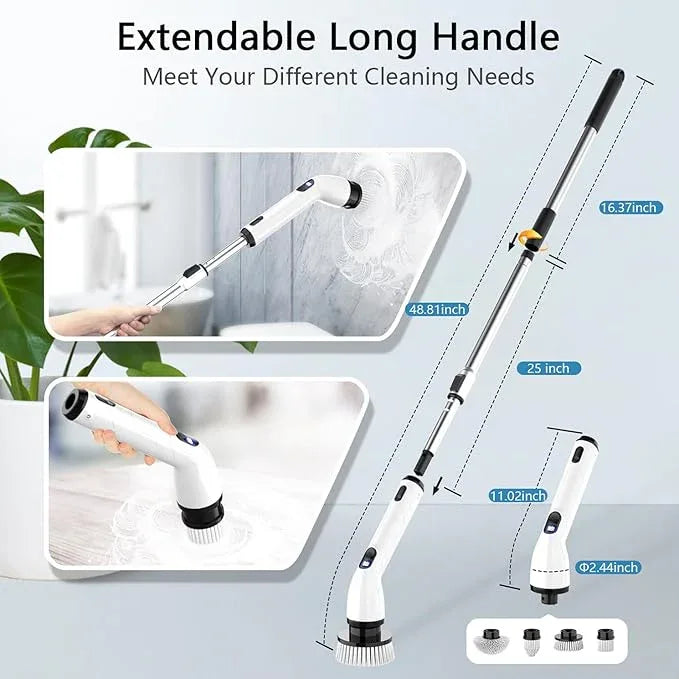 TUYU Electric Spin Scrubber, Full-Body IPX7 Waterproof Bathroom Scrubber with Power LCD Display, Adjustable Extension Handle, Cordless Shower Cleaner Brush for Bathtub Kitchen Wall Cleaning - NeatNest
