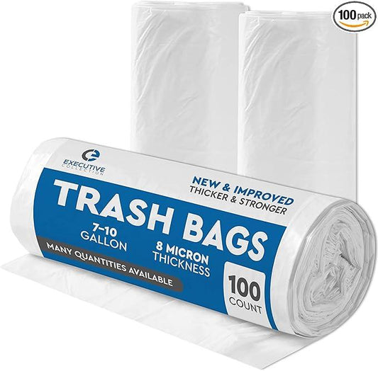 Clear 7-10 Gallon Trash Bags, Bulk Pack - Medium Size Garbage Bin Liners for Office, Bedroom and Kitchen Wastebasket Cans - by Executive Collection (100 Bags) - NeatNest