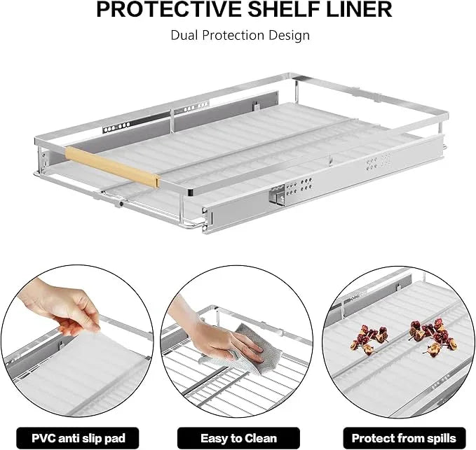Pull Out Cabinet Drawer Organizer, Heavy Duty Slide Out Pantry Shelves Sliding Drawer Storage for Bathroom, Home, Kitchen, 2 Pack Chrome 22''Deep - NeatNest