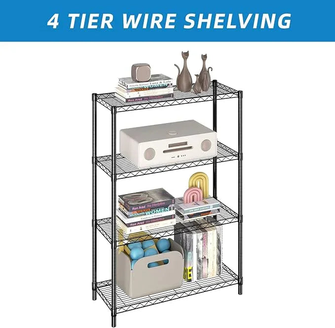 4-Shelf Adjustable Metal Shelf Wire Shelving Unit Storage Rack Display Shelf for Office,Kitchen,Bedroom,Bathroom,Laundry,Pantry Basement,Garage(Black,36" L x 14" W x 54" H) - NeatNest
