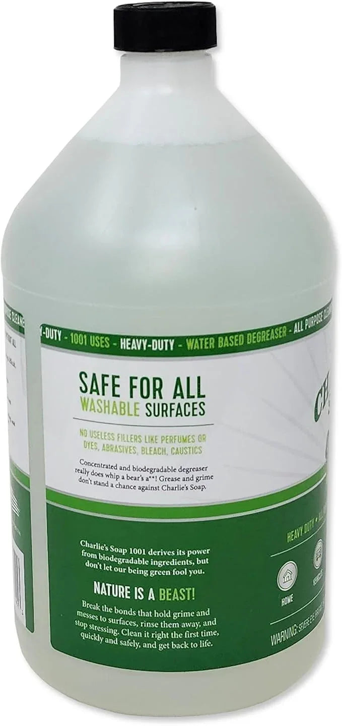 Charlie's Soap 1001 Cleaner - Heavy Duty Biodegradable Concentrated All Purpose Water Based Degreaser (1 Gallon, 1 Pack) - Safe Residential, Commercial, & Janitorial Cleaner - NeatNest