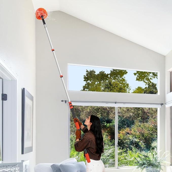 30FT Cobweb Duster with Extension Pole - High Reach Duster for High Ceilings & Outdoor Use - Telescoping Pole 5-24 Ft, Soft Bristles Cobweb Cleaner - 3/4" Acme Universal Thread - NeatNest