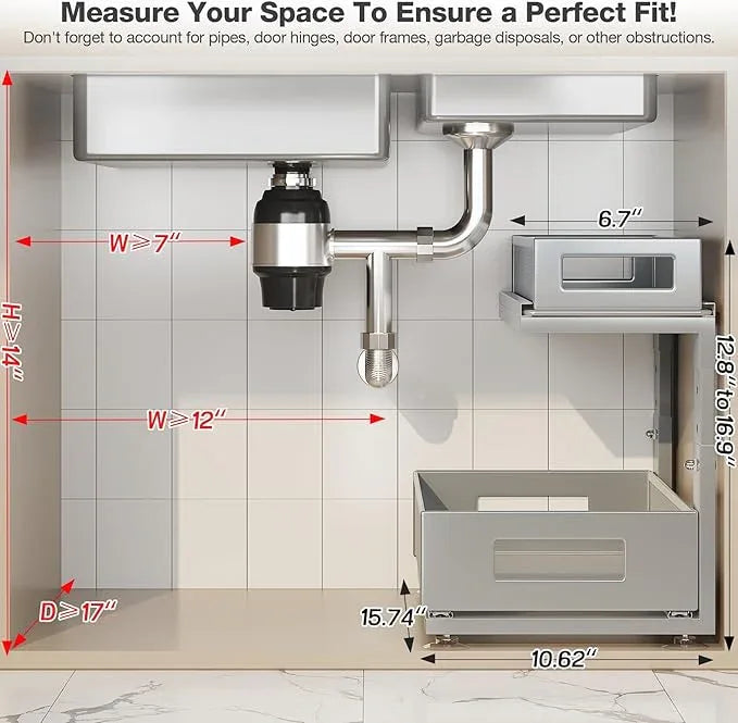 2 Pack 15.74IN-Depth Under Sink Organizer With Next-Gen Ball-Bearing Slides,2-Tier Pull Out Cabinet Storage,Height Adjustable Drawer Shelf for Bathroom,Kitchen,Laundry,Cabinet,Pantry-Gun Gray - NeatNest