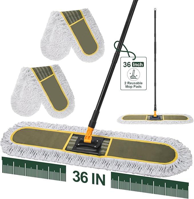 36" Commercial Dust Mops for Floor Cleaning with Replacement Mop Pad, Heavy Duty Large Dust Mop for Hardwood Floors,Industrial Floor Duster Wet Dry Mop for Office Garage Warehouse Factory Mall - NeatNest