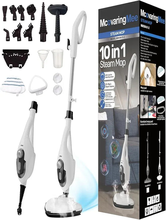 11-in-1 Steam Mop, 1550W Powerful Handheld Steam Cleaner, 260°F Multi-Functional Floor Steamer with 21.3FT Cord for Floors, Hardwood, Tiles, Grout, Windows, Kitchen, Bath, Adjustable (White) - NeatNest