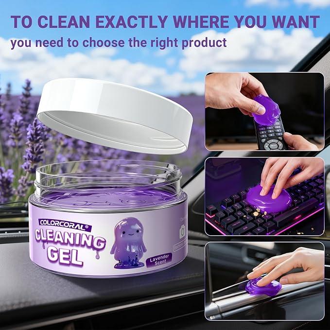 ColorCoral Car Cleaning Gel Reusable（Lavender Scent,Purple） - Dust Cleaning Putty Keyboard Slime for Car Interior Air Vent Cleaner, Auto Detailing Tools Accessories, Dust Remover Gifts for Men Women - NeatNest