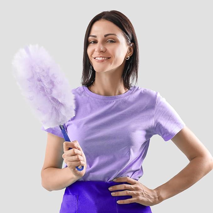 Vesici 100 Pcs Duster Refills Compatible with Swiffer Dusters Bulk Disposable Replacement Thickened with 1 Handle Heavy Duty for Cleaning, Office (Purple) - NeatNest
