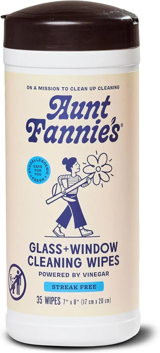 Aunt Fannie's Glass & Window Cleaning Wipes, Natural Streak-Free Glass Cleaner, 35 Count (Pack of 1) - NeatNest
