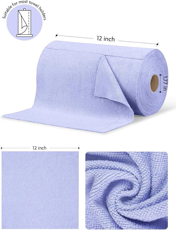 Fantasticlean Microfiber Cleaning Cloth Roll -75 Pack, Tear Away Microfiber Towels, 12" x 12", Reusable, Washable, Scratch Free, Ultra Absorbent Dishcloth for Home Supplies, Car, Pet (Lavender) - NeatNest