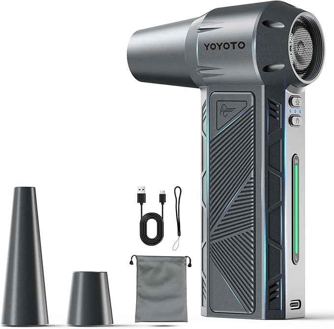 Compressed Air Duster, 300000RPM Powerful Electric Air Duster Rechargeable with LED Light and Brushless Motor, 4-Gear Cordless Mini Air Blower for Keyboard, Computers, Car, Outdoors (Silver Gray) - NeatNest