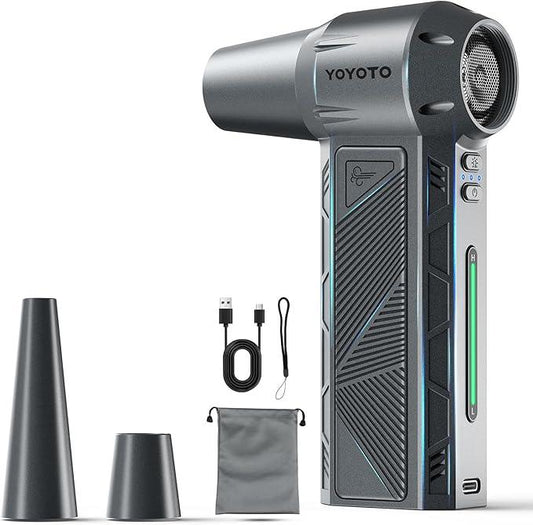 Compressed Air Duster, 300000RPM Powerful Electric Air Duster Rechargeable with LED Light and Brushless Motor, 4-Gear Cordless Mini Air Blower for Keyboard, Computers, Car, Outdoors (Silver Gray) - NeatNest