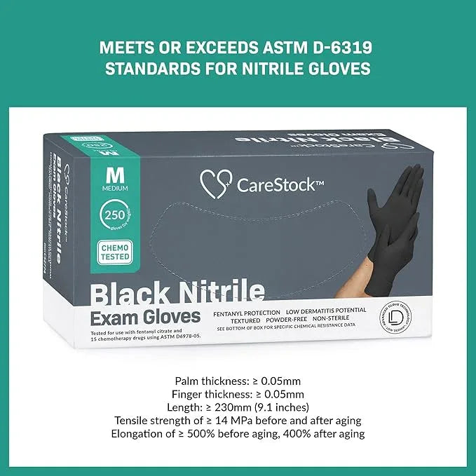 CareStock Black Nitrile Gloves Medium [500 Count] – 2 mil Thin Disposable Latex-Free Exam Gloves for Medical, Cleaning, Cooking, Food Prep – Ultra-Strong with Slip-Resistant Textured Grip - NeatNest
