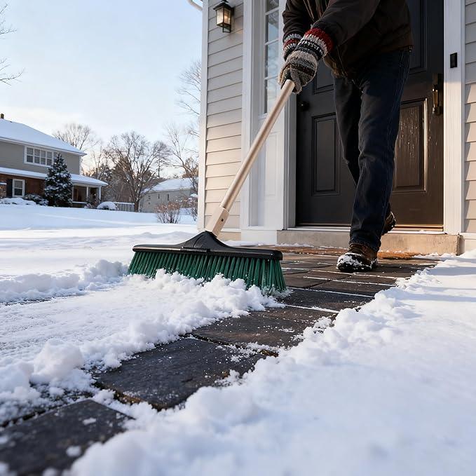 Eyliden Heavy Duty Push Broom 24" - Garage Sweeper Shop Brooms with 66" Long Handle, Outdoor Stiff Bristles Concrete Push Broom for Sidewalk Driveway Yard Patio Deck Warehouse Sweeping, Sweep Snow - NeatNest