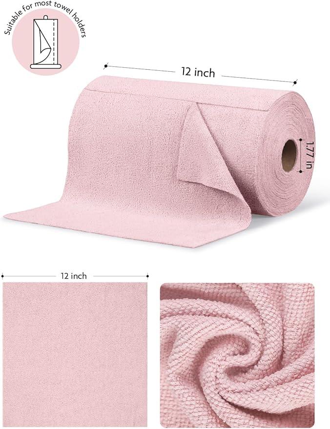 Fantasticlean Microfiber Cleaning Cloth Roll -75 Pack, Tear Away Microfiber Towels, 12" x 12", Reusable, Washable, Scratch Free, Ultra Absorbent Dish Rags for Car, Home, Garage or Shop (Pink) - NeatNest