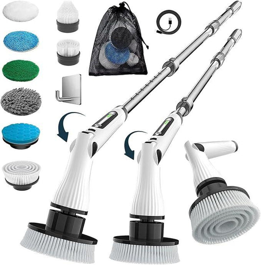 Electric Spin Scrubber, 8 in 1 Electric Cleaning Brush, Cordless Rechargeable Scrub Brush with 8 Replaceable Brush Heads, Adjustable Length and Angle Power Scrubber for Bathroom Tile Bathtub Glass - NeatNest