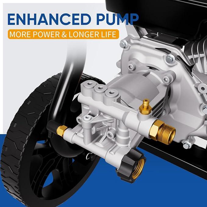 TOOLCY Gas Pressure Washer 3400PSI/2.8GPM Power Washer Upgraded Pump, 30ft Hose, Onboard Soap Tank, Spray Gun &5 Quick-Connect Nozzles for Driveway, Deck, Car Cleaning - NeatNest