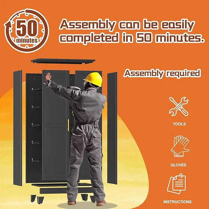 Black Metal Storage Cabinet,75" Steel Cabinets for Home Office, Kitchen Pantry Storage Cabinet with Doors and 5 Adjustable Shelves, Tool Cabinets, for Office, Home, Garage, School, 36W - NeatNest
