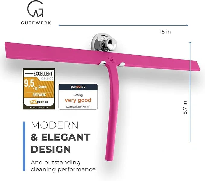 GÜTEWERK Shower Squeegee for Glass Doors, Silicone Window Squeegee, Bathroom and Glass Cleaning - Pink - 15 Inch - NeatNest