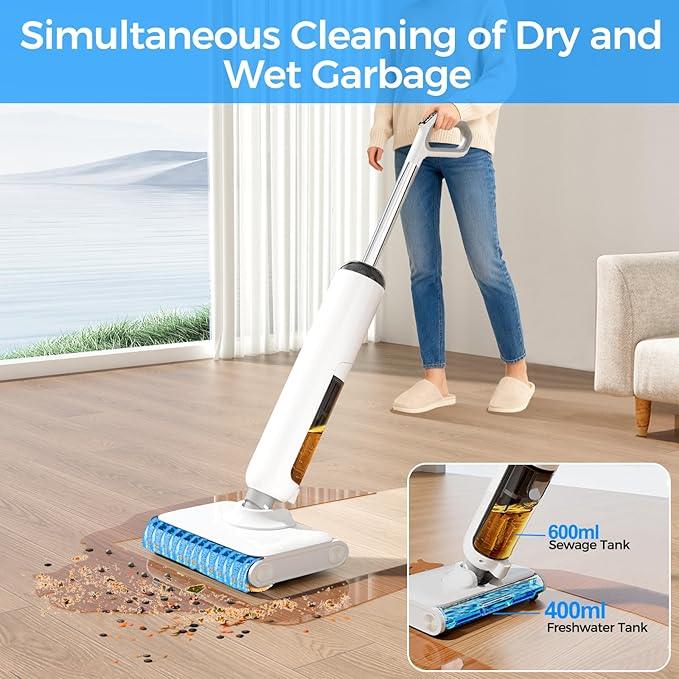 Wet Dry Vacuum Cleaner, 180° Lay-Flat Cordless Vacuum Mop Combo with Edge Cleaning, All-in-One Floor Cleaner for Hard Floors, 45mins Runtime, Full-Path Self-Cleaning&185℉ Flashdry - NeatNest