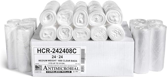 Aluf Plastics High Density Trash Bags, 10 Gallon, 1000 Count, 8 Micron (eq), 24" x 24", Clear, for Bathroom, Office, Industrial, Commercial, Janitorial, Municipal, Recycling - NeatNest