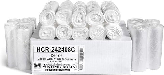 Aluf Plastics High Density Trash Bags, 10 Gallon, 1000 Count, 8 Micron (eq), 24" x 24", Clear, for Bathroom, Office, Industrial, Commercial, Janitorial, Municipal, Recycling - NeatNest