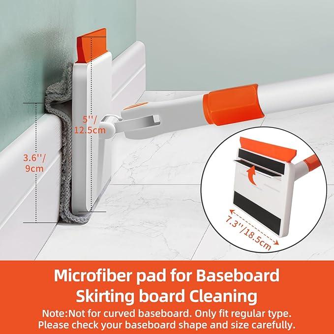 Baseboard Cleaner Tool with Handle, Extendable Long Handle Baseboard Cleaning Duster with Reusable Pads for Floorboard, Ceiling Fan Blade Cleaner Duster (Gray) - NeatNest