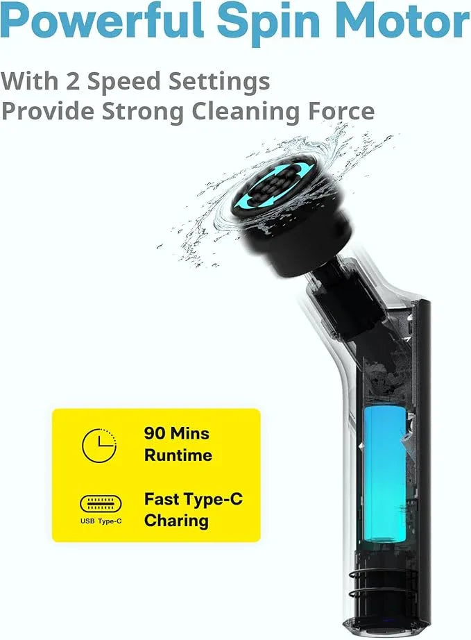 HOTO Cordless Electric Spin Scrubber, IPX7 Full Body Waterproof Bathroom Cleaning Brush, Max 22 in-lb, Shower Scrubber Brush with Long Handle, 6 Brush Heads, Power Scrubber for Bathroom, Floor, Tile - NeatNest