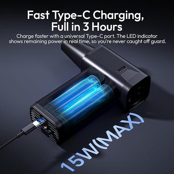 ULANZI AD02 Storm Electric Air Duster V2, 130,000 RPM Compressed Air Duster, 12.5W Fast Charge, Variable Speed, with 200-Mesh Filter & LED Light, Portable Mini Dust Blower for Camer Cleaning - NeatNest