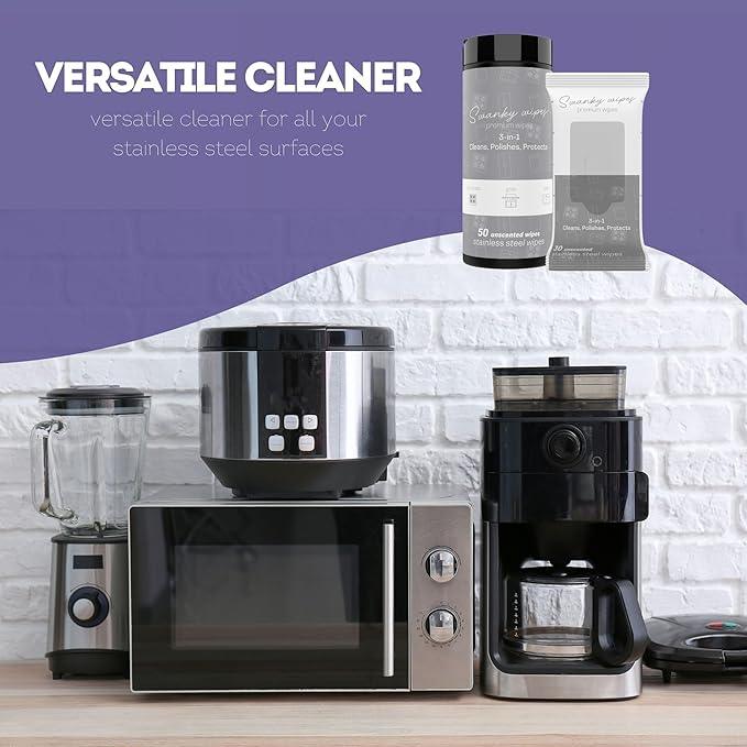 Swanky Stainless Steel Cleaner Wipes Bundle - Grime & Grease Remover Kitchen Cleaning Supplies - Clean & Shine for Stove, Refrigerator, Sink, Oven & Appliances - Soft Wipes (30 Ct) & Canister (50 Ct) - NeatNest