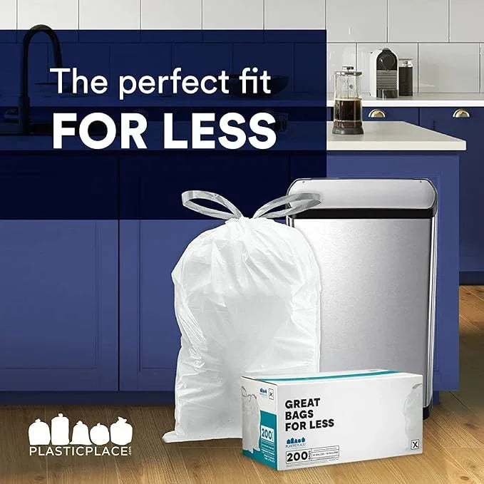 Plasticplace Custom Fit Trash Bags, Compatible with simplehuman Code X (200 Count) White Drawstring Garbage Liners 21 Gallon/ 80 Liter, 26" x 24.5" - NeatNest
