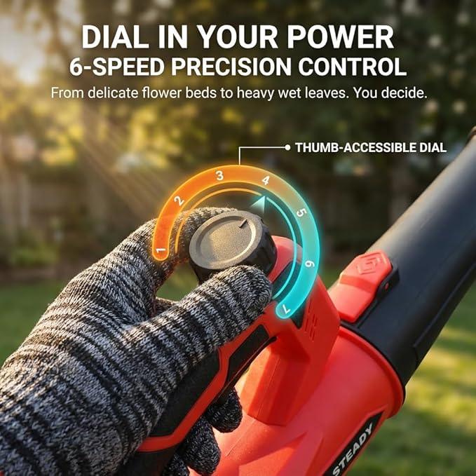 21V Cordless Leaf Blower - 3500W 350m/s, Stepless Variable Speed, Extended Nozzle, Rechargeable with Safety Gear (Red:2*Battery + Charger) - NeatNest