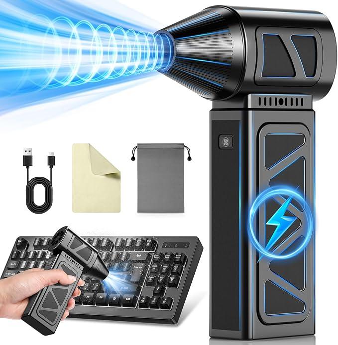 Compressed Air Duster, 360000RPM Powerful Electric Air Duster with Brushless Motor, 5-Gear Rechargeable Cordless Air Blower Turbo Fan, Mini Jet Dry Blower for PC, Keyboard, Snow, Car, Outdoors - NeatNest