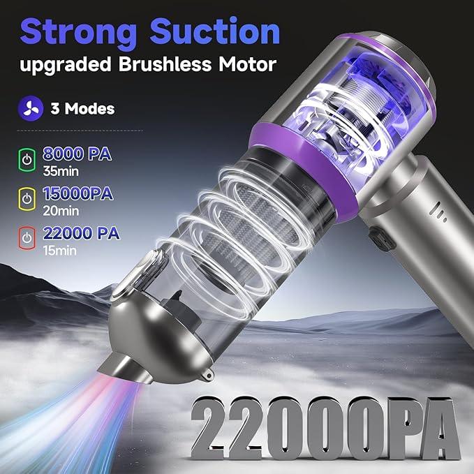 Car Vacuum Portable Cordless, 22000PA High Power handheld Vacuum Cleaner with Brushless Motor,11 in 1 Mini Hand Held Vacuum Cordless Rechargeable Air Duster/Blower/Pump for Car, Home, Pet, Office - NeatNest