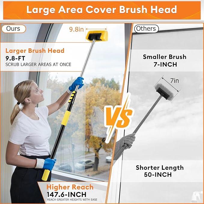 Car Wash Brush,12FT Car Wash Brush with Long Handle, Car Cleaning Brush 10-Inch Soft Bristles, 3-12Foot Telescopic Pole for Scratch-Free Cleaning Truck,RV, Boats,House Siding,Floors,Solar Panels - NeatNest