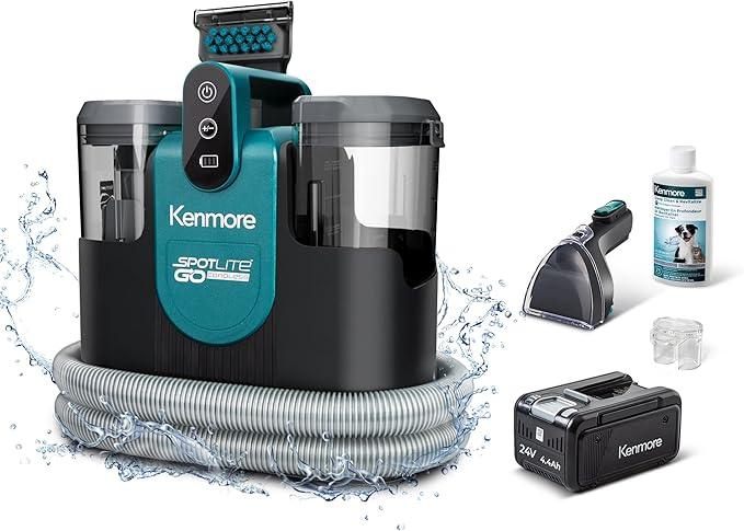 Kenmore KW1090 SpotLite Go 24V Cordless Brushless Portable Carpet Spot Cleaner, 16Kpa Power Suction, 55Mins Runtime with Hose Cleaning Tool for Pets, Area Rugs & Couches - NeatNest