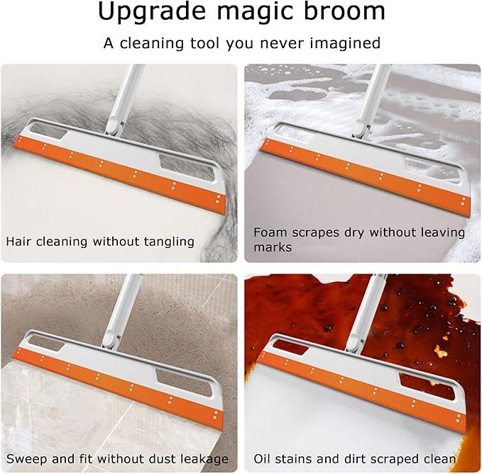 Magic Broom Multifunction Silicone Floor Squeegee, Air Broom for Floor with 56" Long Handle, 4-in-1 Rubber Sweeper for Dirt, Liquids, Pet Hair, Tile Hardwood Floors, Carpet, Living Room (Purple) - NeatNest