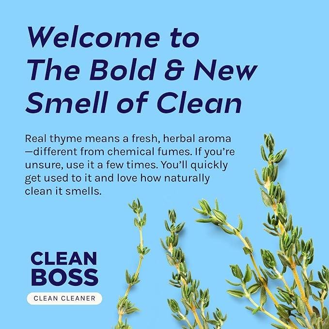 CleanBoss Botanical Disinfectant - Multi-Surface Cleaner - 128 oz - Kills 99.9% of Germs + Cold & Flu Viruses - Fresh Thyme Scent - No Rinse on Food Contact Surfaces - Pet Friendly - NeatNest