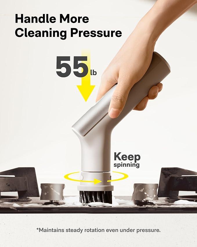 HOTO Handheld Short-Handle Electric Spin Scrubber, IPX7 Waterproof Cordless Scrubber Brush, Bathroom Cleaning Brush, Max 22 in-lb, with 9 Brush Heads for Bathroom, Shower, Kitchen, Sink, Tile - NeatNest