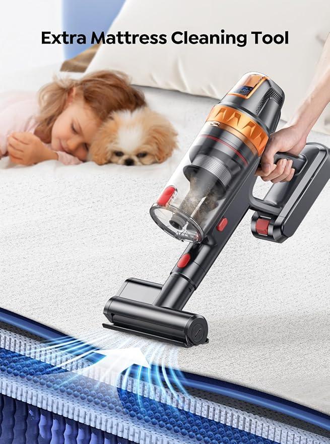 Cordless Vacuum Cleaner, 650W with Extra Mattress Cleaning Tool, 50KPA Stick Vacuum Cleaners for Home 65 Mins Runtime, Self-Standing, Wall Mount Charging, Rechargeable Vacuum for Floor Carpet Pet Hair - NeatNest