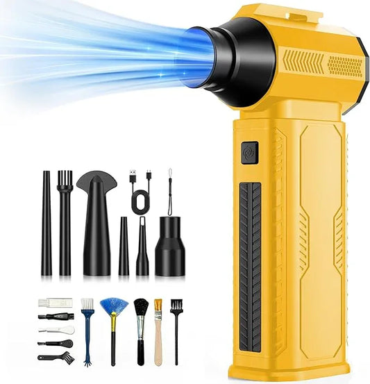 Compressed Air Duster, 130,000RPM Ultra-Powerful Cordless Electric Air Duster with 8000mAh Rechargeable Battery, 4-Gear Adjustable Air Blower for Keyboard, Computer, Car, Home Cleaning - Yellow - NeatNest