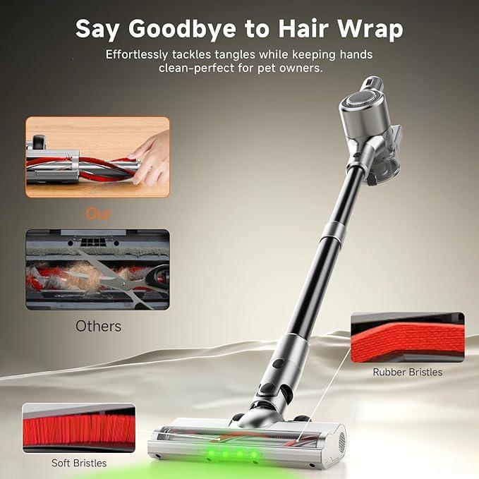 Cordless Stick Vacuum Cleaner - Rechargeable,45Kpa Powerful Suction Vacuum for Home,45Mins Runtime,Detachable Battery,Anti-Tangle, 8 in 1 Lightweight Vacuum for Pet Hair Carpet Hardwood,Silver - NeatNest